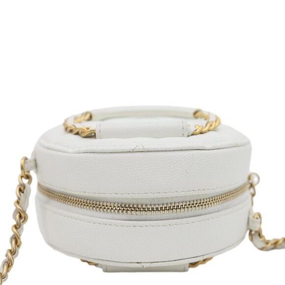Chanel In The Loop Round Caviar Leather Clutch Crossbody Bag White - Picture 4 of 12